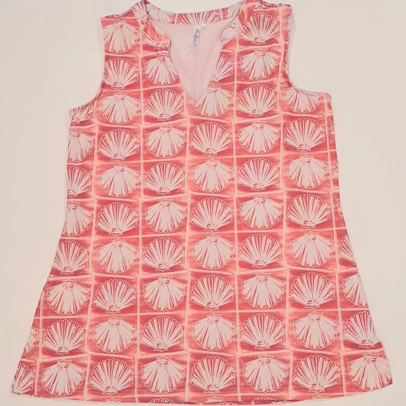 Lulu-B Pink Shell-Print Split V-Neck Sleeveless Top - Picture 2 of 7